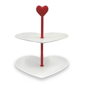 Target Bullseye Playground Heart-Shaped Cake Stand, Two-Tier White & Red, New!